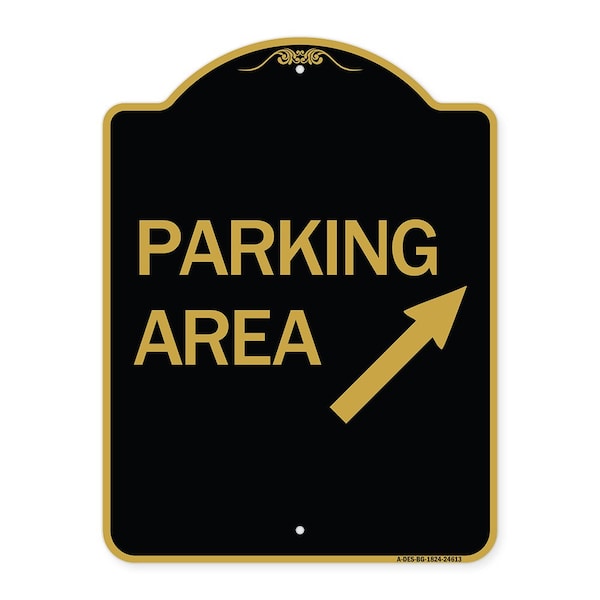 Parking Area Up Right Arrow, Black & Gold Aluminum Architectural Sign, 18" x 24", BG-1824-24613